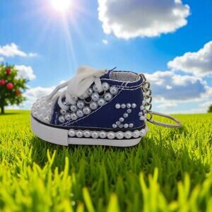 Zeta Phi Beta Keychain Blue Shoe White Pearls Custom Made Shoe